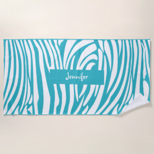Monogram Turquoise Colour Striped Zebra Pattern Beach Towel