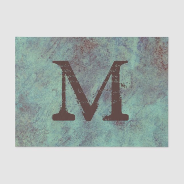 Monogram Turquoise Copper Rustic Texture Grunge Tissue Paper (Front)