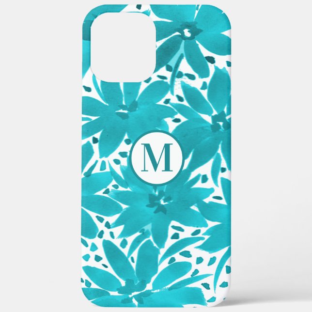Monogram Turquoise Daisy Watercolor Bouquet        Case-Mate iPhone Case (Back)