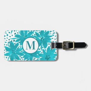 Monogram Turquoise Daisy Watercolor Bouquet        Luggage Tag