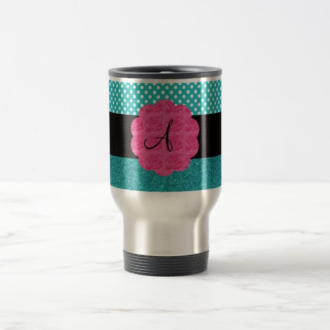 Monogram turquoise glitter travel mug (Center)