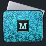 Monogram turquoise leaf pattern ombre bold type  laptop sleeve<br><div class="desc">A turquoise and blue ombre leaf foliage damask pattern on a rich, deep turquoise textured background adorns this modern, trendy and girly monogramed neoprene laptop sleeve. Customise this elegant sleeve with your monogram initial. Makes a chic and stylish statement every time you use it. This laptop sleeve comes in three...</div>