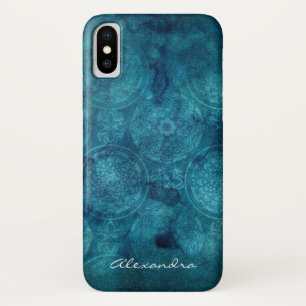Monogram Turquoise Mandala Watercolor Pattern iPhone X Case