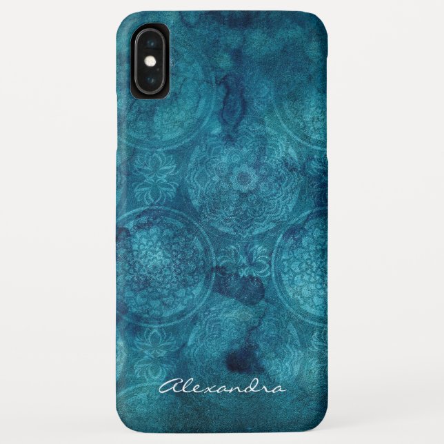 Monogram Turquoise Mandala Watercolor Pattern Case-Mate iPhone Case (Back)