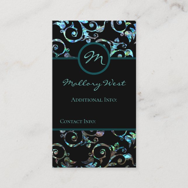 Monogram Turquoise Pearl Floral Business Card (Front)