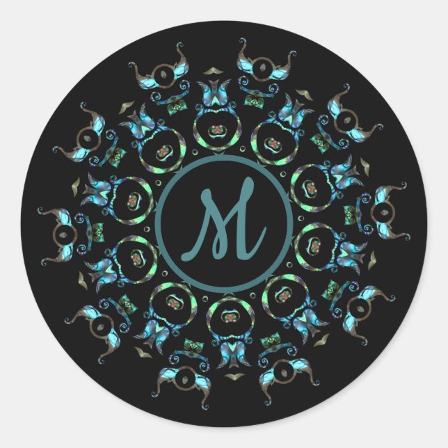 Monogram Turquoise Pearl Mandala Stickers (Front)