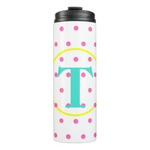 Monogram Turquoise Pink Dots Thermal Tumbler