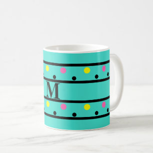Monogram Turquoise Polka Dots Coffee Mug