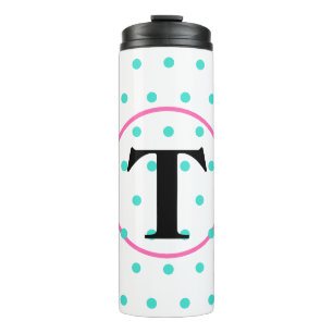 Monogram Turquoise Polka Dots Thermal Tumbler