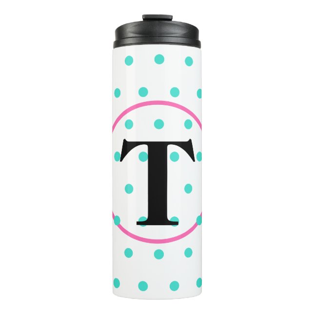 Monogram Turquoise Polka Dots Thermal Tumbler (Front)