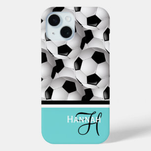 Monogram Turquoise Soccer Ball Pattern iPhone 15 Case
