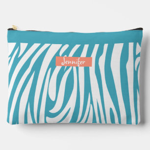 Monogram Turquoise Striped Zebra Pattern Trendy Accessory Pouch