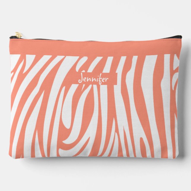 Monogram Turquoise Striped Zebra Pattern Trendy Accessory Pouch (Front)