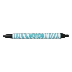 Monogram Turquoise Striped Zebra Pattern Trendy Black Ink Pen