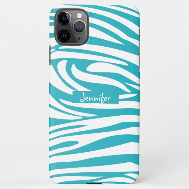 Monogram Turquoise Striped Zebra Pattern Trendy Ca iPhone Case (Back)