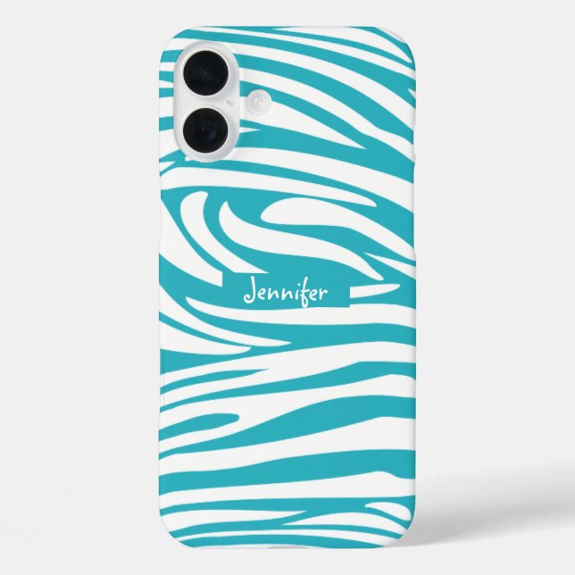 Monogram Turquoise Striped Zebra Pattern Trendy Case-Mate iPhone Case (Back)