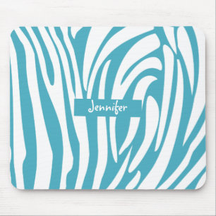 Monogram Turquoise Striped Zebra Pattern Trendy Mouse Mat