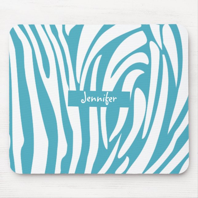 Monogram Turquoise Striped Zebra Pattern Trendy Mouse Mat (Front)
