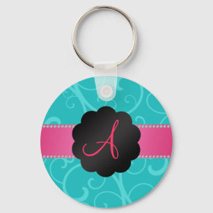 Monogram turquoise swirls key ring