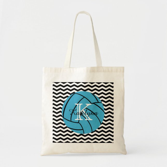 Monogram Turquoise Volleyball Tote Bag (Front)