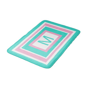 Monogram Turquoise White Pink Geometric Bath Mat