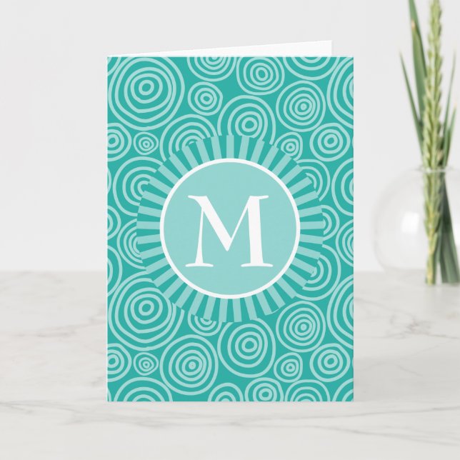 Monogram Turquoise White Spirals - Personalised Card (Front)