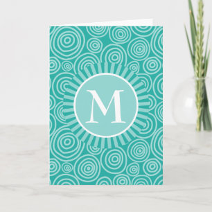 Monogram Turquoise White Spirals - Personalised Card