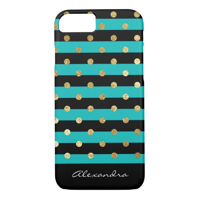 Monogram Turquoise with Black Stripes & Gold Foil Case-Mate iPhone Case (Back)