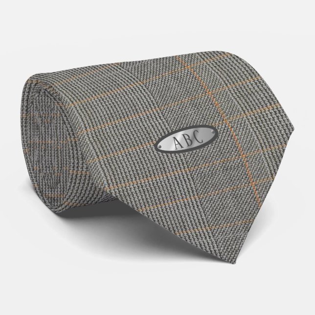 Monogram Tweed Look Tie - Grey Elegant Gift Him (Rolled)