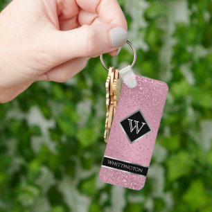 Monogram Twinkle Glitter - Pink Rose Key Ring