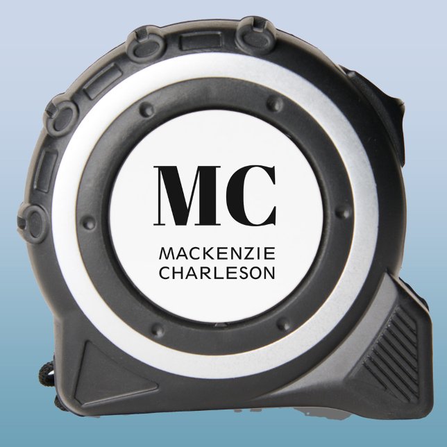 Monogram Two Initials Name Custom 1 (Modern monogram initials with custom name tape measure for gift or business promotional branding)