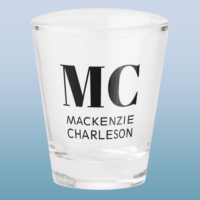 Monogram Two Initials Name Custom Shot Glass (Modern minimalist two initial monogram name shot glass)
