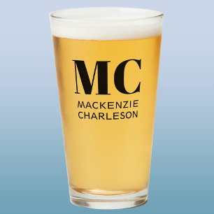 Monogram Two Initials Name Personalised Beer Glass