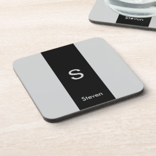 Monogram Two Tone Modern Black and Grey Coaster