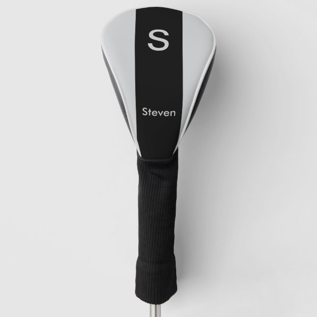 Monogram Two Tone Modern Black and Grey Golf Head Cover (Front)
