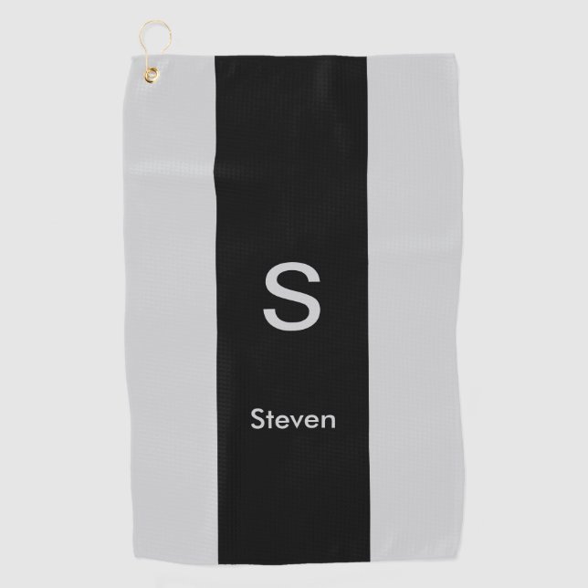 Monogram Two Tone Modern Black and Grey Golf Towel (Front)