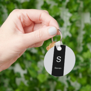 Monogram Two Tone Modern Black and Grey Key Ring