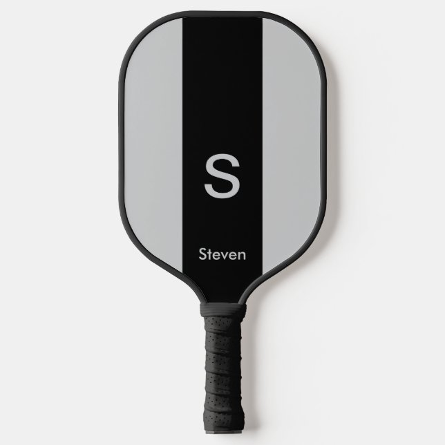 Monogram Two Tone Modern Black and Grey Pickleball Paddle (Front)