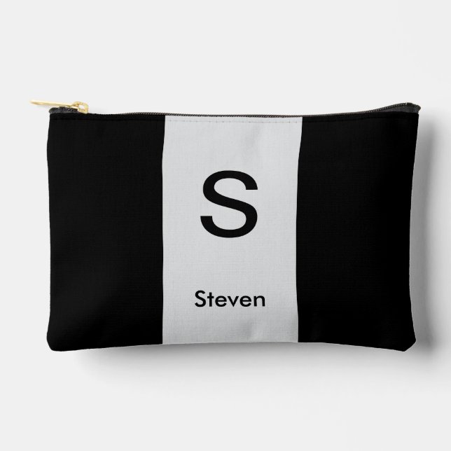 Monogram Two Tone Modern Black and Light Grey Accessory Pouch (Front)