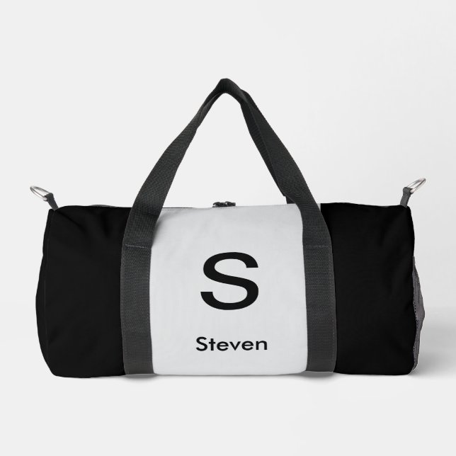 Monogram Two Tone Modern Black and Light Grey Duffle Bag (Front)