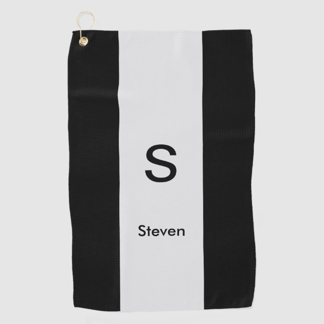 Monogram Two Tone Modern Black and Light Grey Golf Towel (Front)