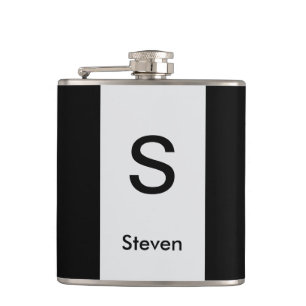 Monogram Two Tone Modern Black and Light Grey Hip Flask