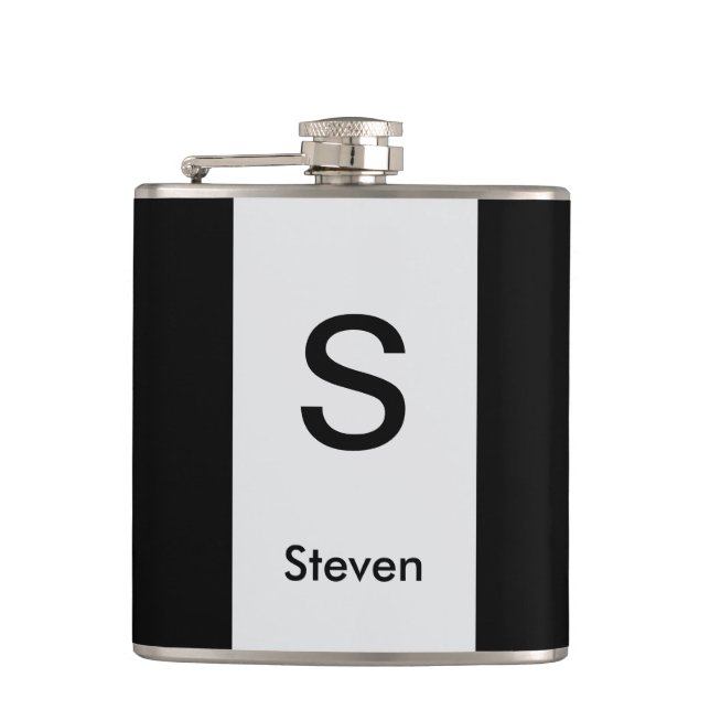 Monogram Two Tone Modern Black and Light Grey Hip Flask (Front)