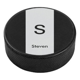 Monogram Two Tone Modern Black and Light Grey Hockey Puck