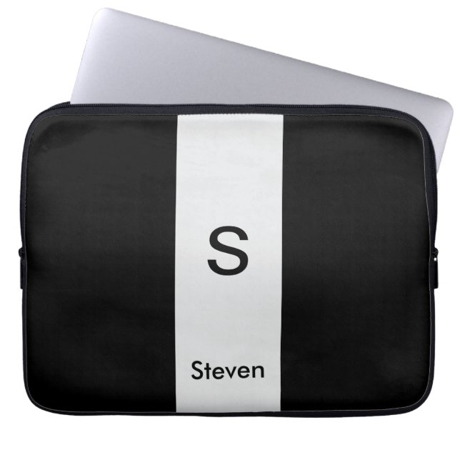 Monogram Two Tone Modern Black and Light Grey Laptop Sleeve (Front)