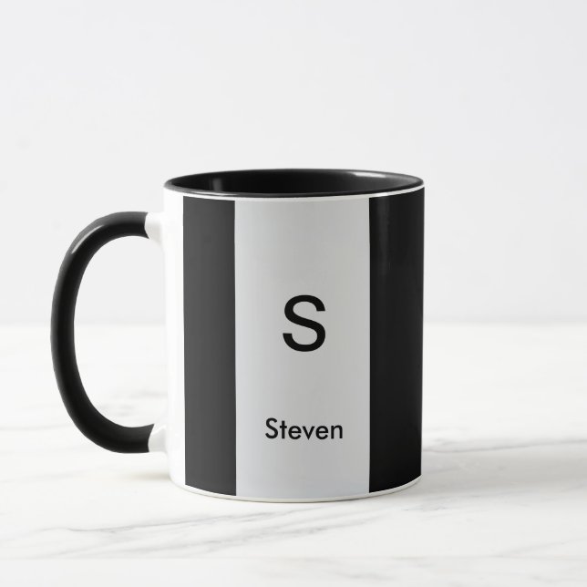 Monogram Two Tone Modern Black and Light Grey Mug (Left)