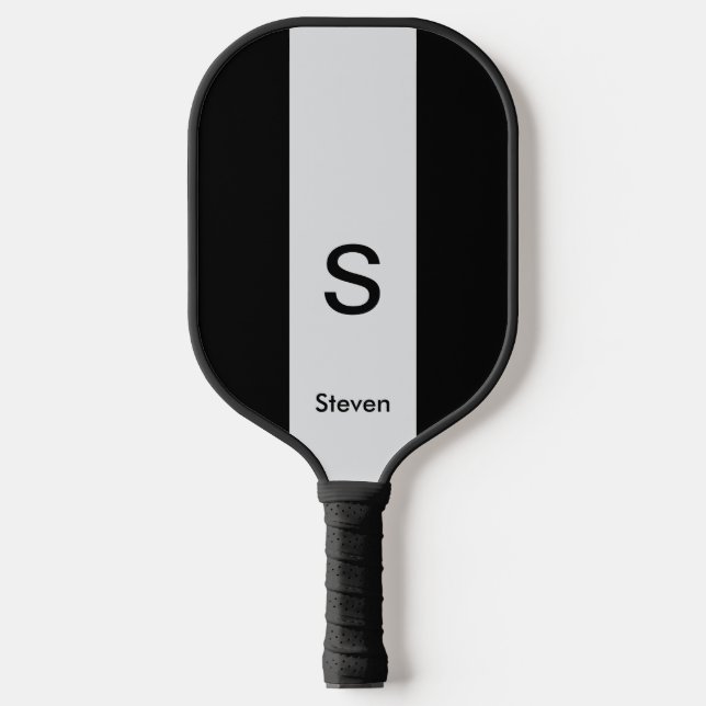 Monogram Two Tone Modern Black and Light Grey Pickleball Paddle (Front)