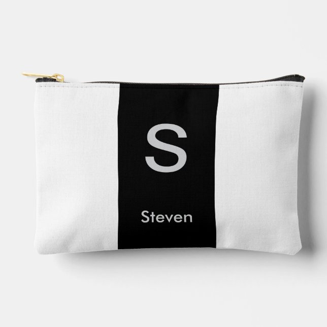 Monogram Two Tone Modern Black and White Accessory Pouch (Front)