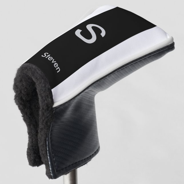 Monogram Two Tone Modern Black and White Golf Head Cover (3/4 Front)