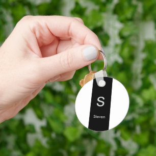 Monogram Two Tone Modern Black and White Key Ring